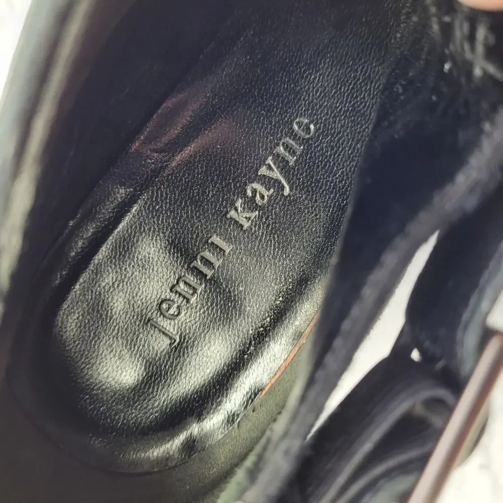 Jenni Kayne Black Suede & Leather Pleated Ankle Peep Toe Boots size 38